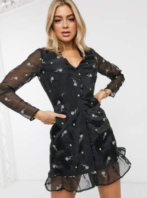 asos black button dress