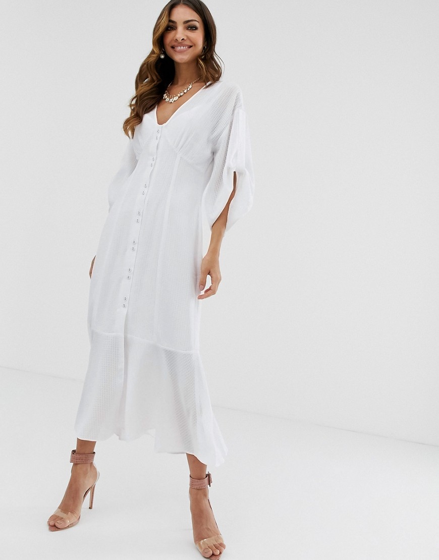 ASOS DESIGN button through pep hem maxi dress in texture-White