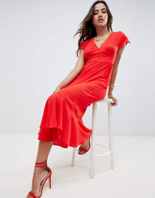 red button through midi dress