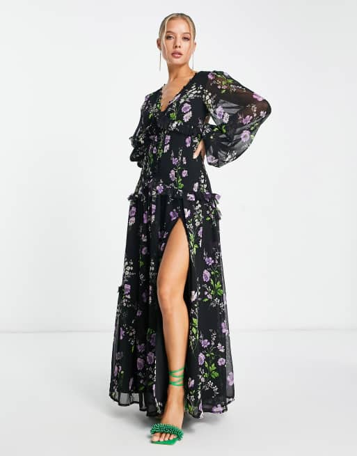 Asos black 2025 dress with flowers