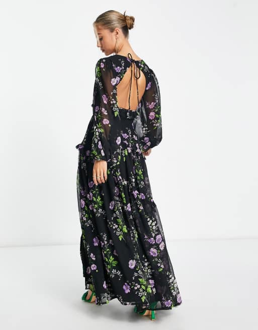 Asos black 2025 floral maxi dress