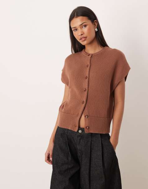 ASOS DESIGN button through relaxed tank in nutmeg - view 1