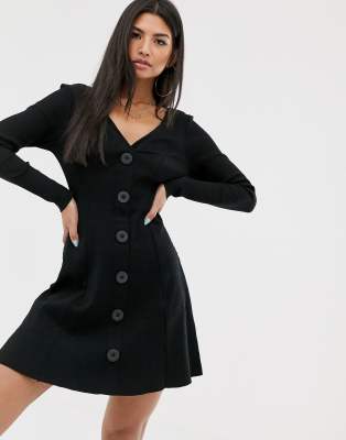 asos black button dress