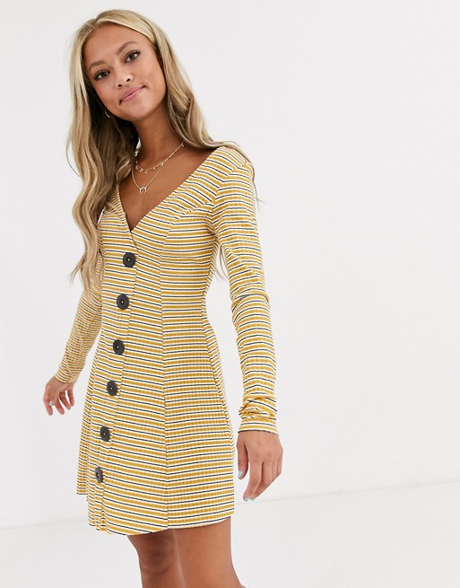 ASOS DESIGN button through rib tea dress with large buttons in stripe