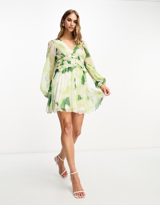 ASOS DESIGN Maternity embelllished chiffon mini dress with stencil floral  beading in olive