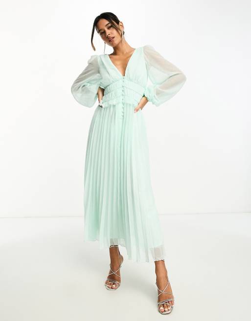 Asos green pleated outlet midi dress