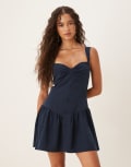 [ASOS DESIGN] ASOS DESIGN button through satin mini dress in navy-Multi 8 NAVY
