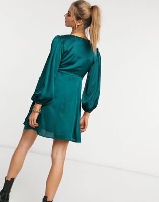 Got The Love Emerald Green Satin Square-Neck Mini Dress