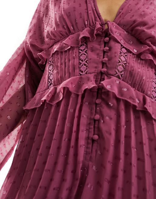 ASOS DESIGN Maternity shirred bust blouson sleeve midi dress in dark pink