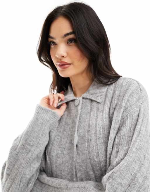 ASOS DESIGN button through shirt cardigan in rib in grey part of