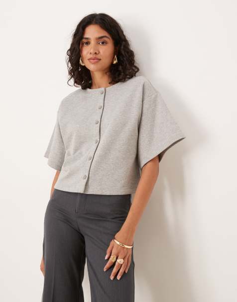 ASOS DESIGN button through sleeveless loopback sweats top in gray heather - view 1