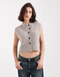 [ASOS DESIGN] ASOS DESIGN button through stitch textured waistcoat in mushroom-Neutral XS Mushroom