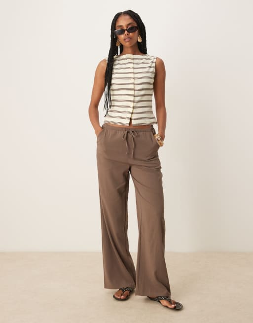 ASOS DESIGN button through striped sleeveless rib top in buttermilk - part of a set