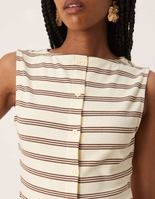ASOS DESIGN button through striped sleeveless rib top in buttermilk - part of a set