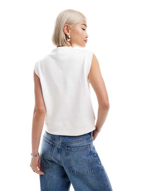 ASOS DESIGN button through sweat singlet in ecru | ASOS