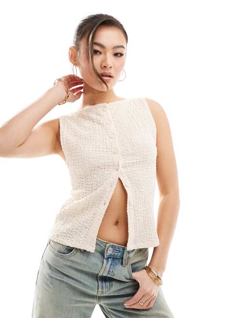 ASOS DESIGN button through tank top in oatmeal