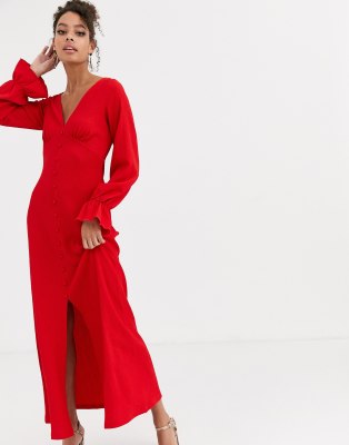 long sleeve red dress maxi