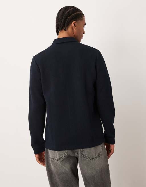 ASOS DESIGN button through textured shacket in navy , 3 of 5