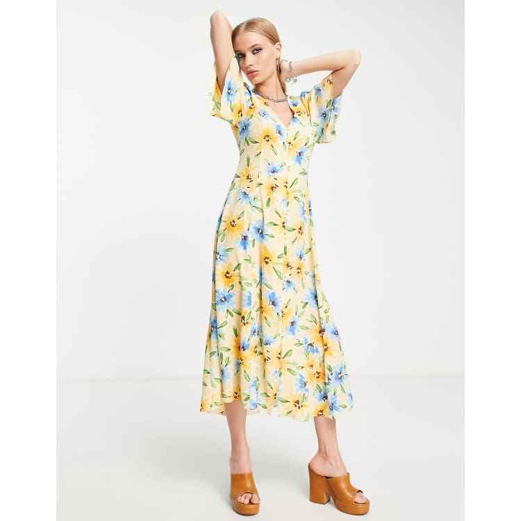 Asos design floral tie back store midi dress