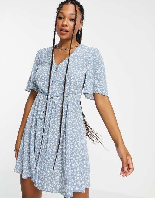 ASOS DESIGN Maternity satin angel sleeve mini tea dress in duck egg