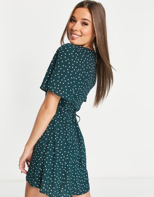 Asos green store spotty dress