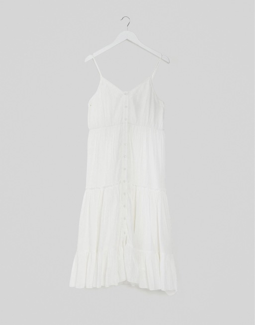ASOS DESIGN button through tiered cami midi sundress in white