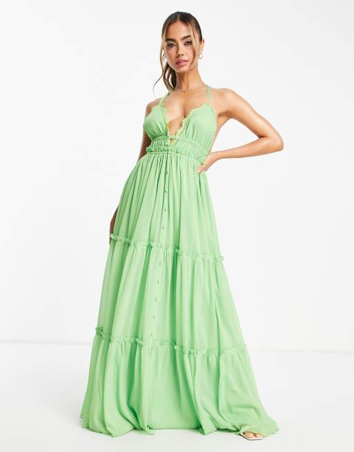 Green tiered maxi dress sale