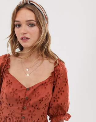 asos design button through tiered midi broderie dress