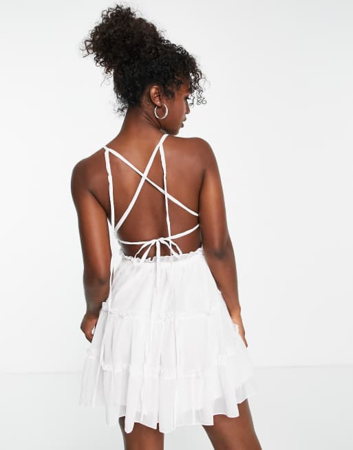 Asos white tiered clearance dress