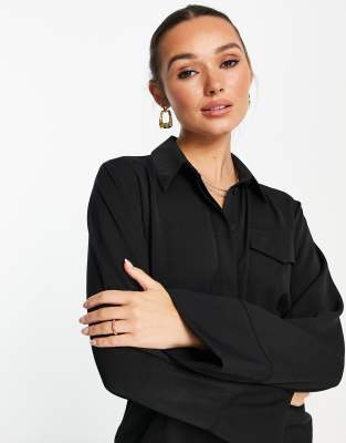 asos black button up dress