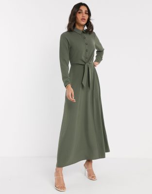 khaki maxi shirt dress