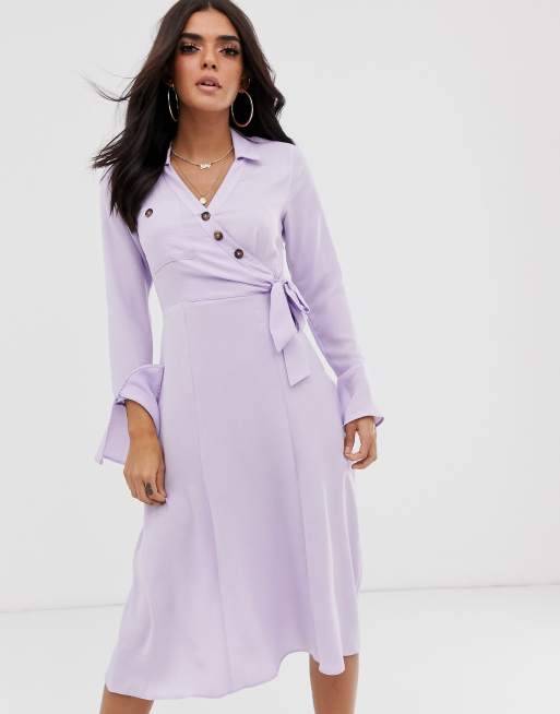 ASOS DESIGN button through wrap midi shirt dress