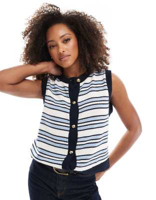 Asos Design Button Up Cardigan In Blue Stripe-multi