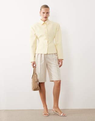 Asos Design Button Up Cinched Blazer In Yellow
