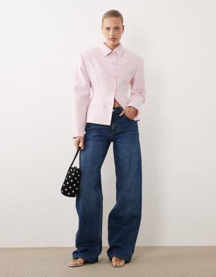 Asos Design Button Up Cinched Blazer In Pink