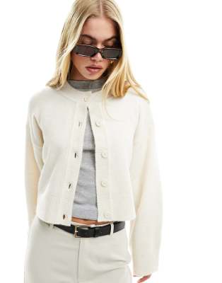 Cream Round Neck Button Pocket Cardigan main image 1