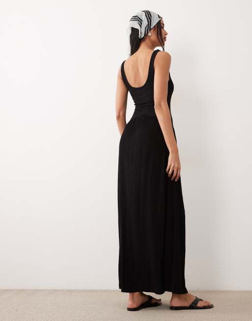ASOS DESIGN button up crinkle midaxi dress in black, 4 of 4