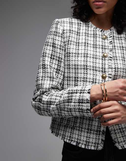 ASOS DESIGN button up cropped blazer in bouclé, 2 of 4