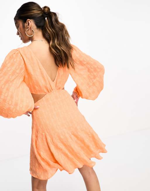 ASOS DESIGN button up cut out mini dress in orange