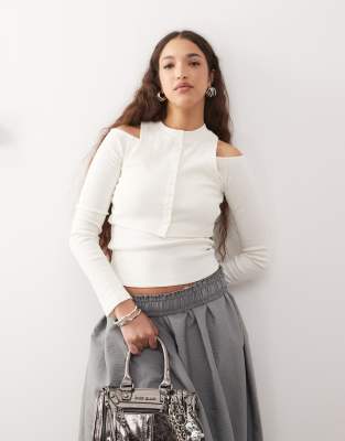 Asos Design Button Up Double Layer Cut Out Top In White