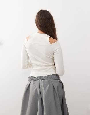 ASOS DESIGN button up double layer cut out top in ecru