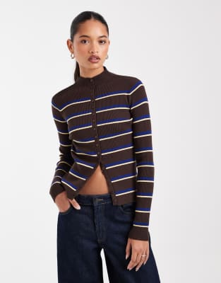 Asos Design Button Up Funnel Neck Cardigan In Multi