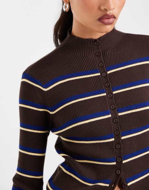ASOS DESIGN button up funnel neck cardigan in stripes, 3 of 4