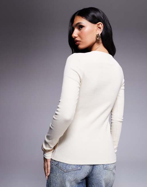 ASOS DESIGN button up interlock cardi in cream