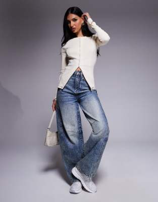 ASOS DESIGN button up interlock cardi in cream