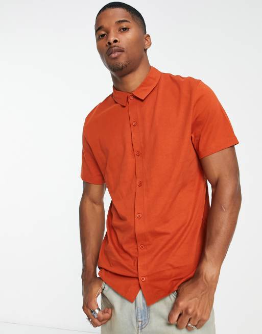 ASOS DESIGN button up jersey shirt in rust ASOS