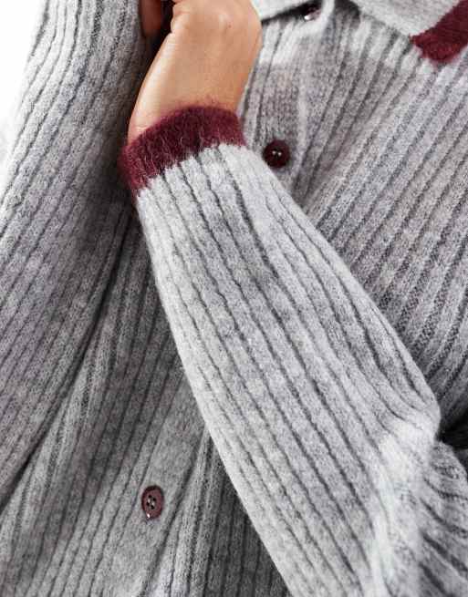 ASOS DESIGN button up knit polo with contrast tipping in gray, 3 of 4