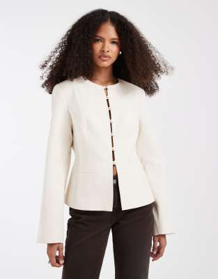 Asos Design Button Up Linen Fitted Blazer In White