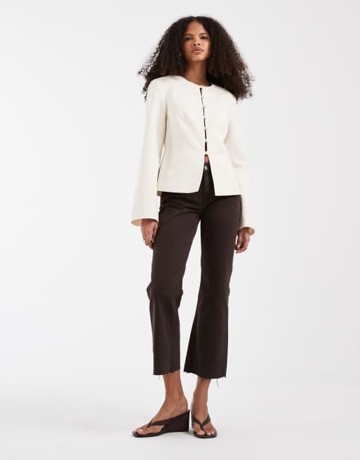 ASOS DESIGN button up linen fitted blazer in cream, 2 of 4