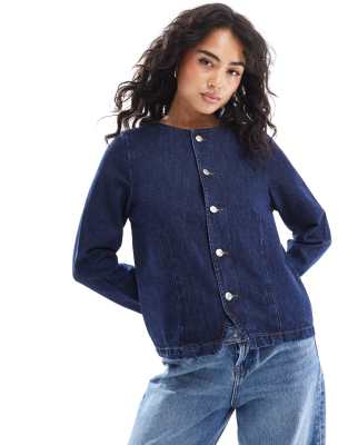 Asos Design Button Up Long Sleeve Jacket In Indigo-Black